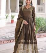 Womens fancy vichitra silk with rich sequins embroidered work gown set
