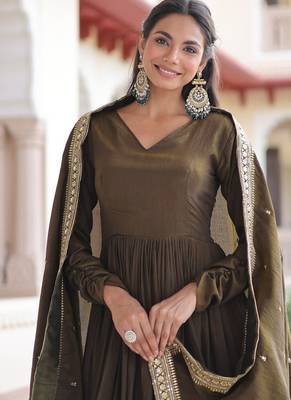 Womens new fancy vichitra silk with rich sequins embroidered work  gown set 2