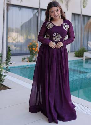 Womens new trending  silver crunchy with beads embroidery-work gown set 1