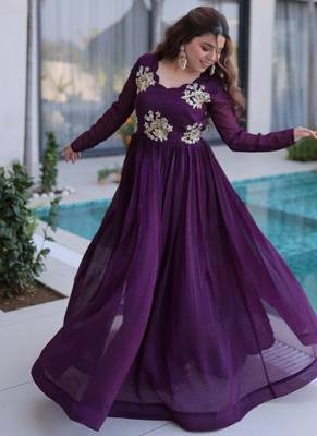 Womens new trending  silver crunchy with beads embroidery-work gown set 3