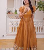 Womens trending silver crunchy with beads embroidery-work gown set