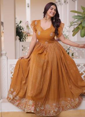 Womens new trending  silver crunchy with beads embroidery-work gown set 2