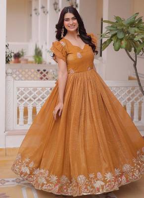 Womens new trending  silver crunchy with beads embroidery-work gown set 3