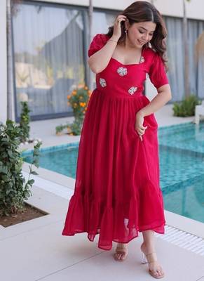Womens fendi silk with beads embroidered work gown set 1