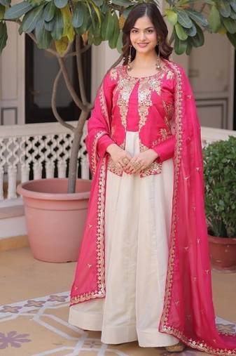 womens new fancy trending glass roman and cosmos with rich sequins embroidered work gown set