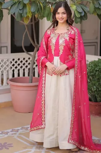 womens new fancy trending glass roman and cosmos with rich sequins embroidered work gown set