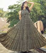 Women green ethnic printed sleeveless flared maxi dress
