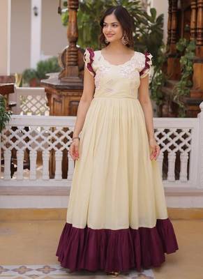 Womens new trendy  cotton with sequins multithreaded beads embroidered work gown set 1