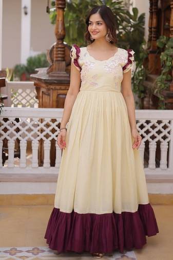 Womens new trendy  cotton with sequins multithreaded beads embroidered work gown set