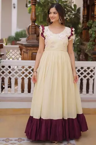 Womens new trendy  cotton with sequins multithreaded beads embroidered work gown set