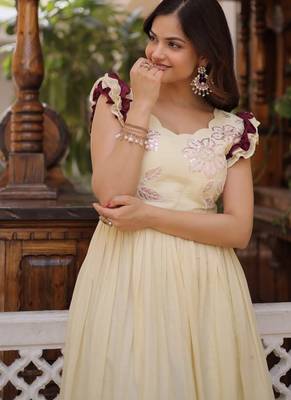 Womens new trendy  cotton with sequins multithreaded beads embroidered work gown set 2