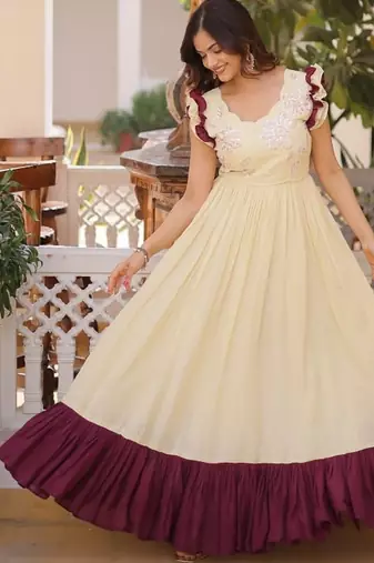Womens new trendy  cotton with sequins multithreaded beads embroidered work gown set