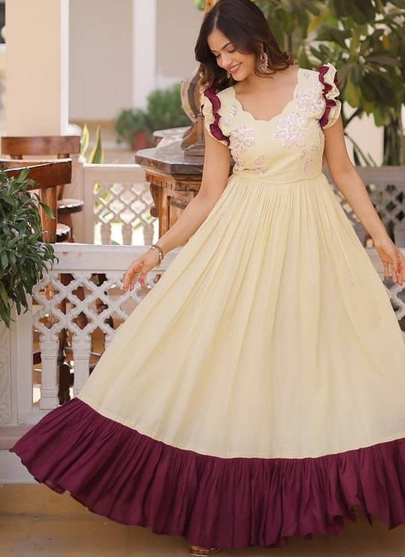Womens new trendy  cotton with sequins multithreaded beads embroidered work gown set