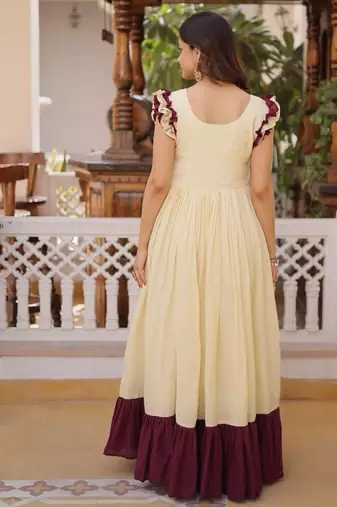 Womens new trendy  cotton with sequins multithreaded beads embroidered work gown set