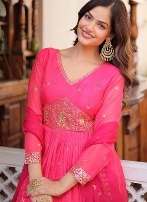 Womens new trending digital printed russian silk with embroidery zari sequins-work gown set 2