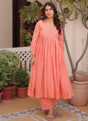 Womens new summer wear cotton fabric  with embroidered work gown set 1