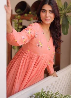 Womens new summer wear cotton fabric  with embroidered work gown set 2