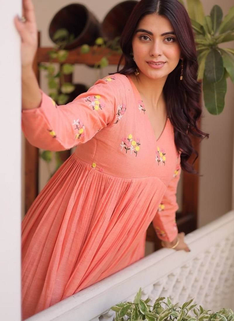 Womens new summer wear cotton fabric  with embroidered work gown set