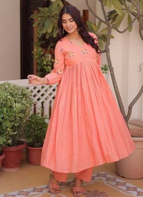 Womens new summer wear cotton fabric  with embroidered work gown set 3