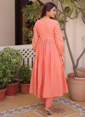 Womens new summer wear cotton fabric  with embroidered work gown set 4
