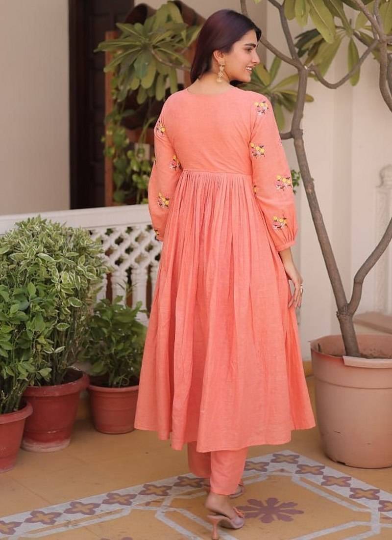 Womens new summer wear cotton fabric  with embroidered work gown set