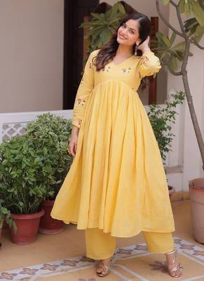 Womens summer wear cotton fabric with embroidered work gown set 1