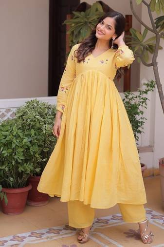 Womens new summer wear cotton fabric  with embroidered work gown set