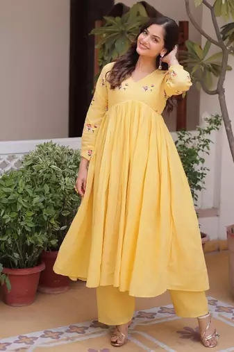 Womens new summer wear cotton fabric  with embroidered work gown set