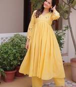 Womens summer wear cotton fabric with embroidered work gown set