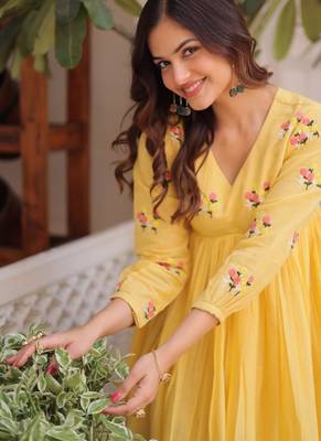 Womens summer wear cotton fabric with embroidered work gown set 2