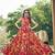 Women red floral printed sleeveless tie-up neck tiered flared maxi dress