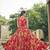Women red floral printed sleeveless tie-up neck tiered flared maxi dress