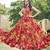 Women red floral printed sleeveless tie-up neck tiered flared maxi dress