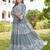 Women green floral printed pleated anarkali gown