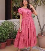 Womens summer wear cotton fabric with embroidered work gown set