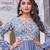 Women grey floral printed pleated anarkali maxi gown