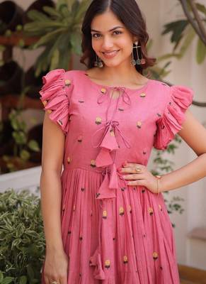 Womens summer wear cotton fabric with embroidered work gown set 2