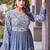 Women grey floral printed pleated anarkali maxi gown