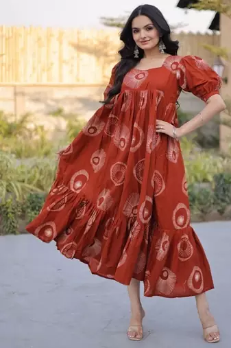Womens new trendy summer war printed cotton gown set