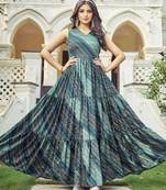 Women green bandhani printed pleated anarkali gown