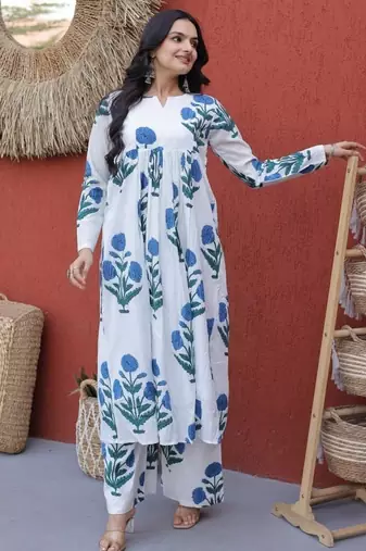 Womens new trendy summer war printed cotton gown set