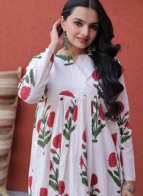 Womens summer war printed cotton gown set 2