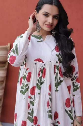 Womens new trendy summer war printed cotton gown set