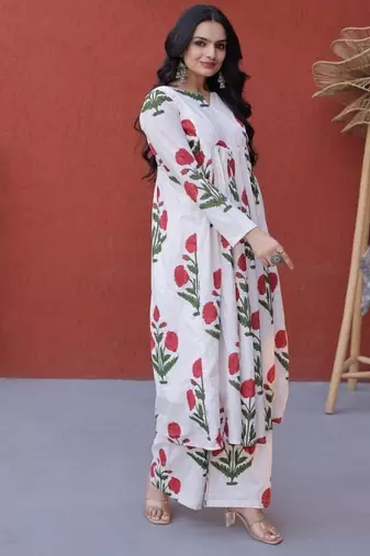 Womens new trendy summer war printed cotton gown set