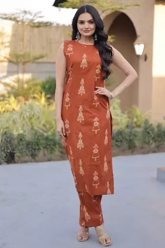 Womens new trendy summer war printed cotton gown set