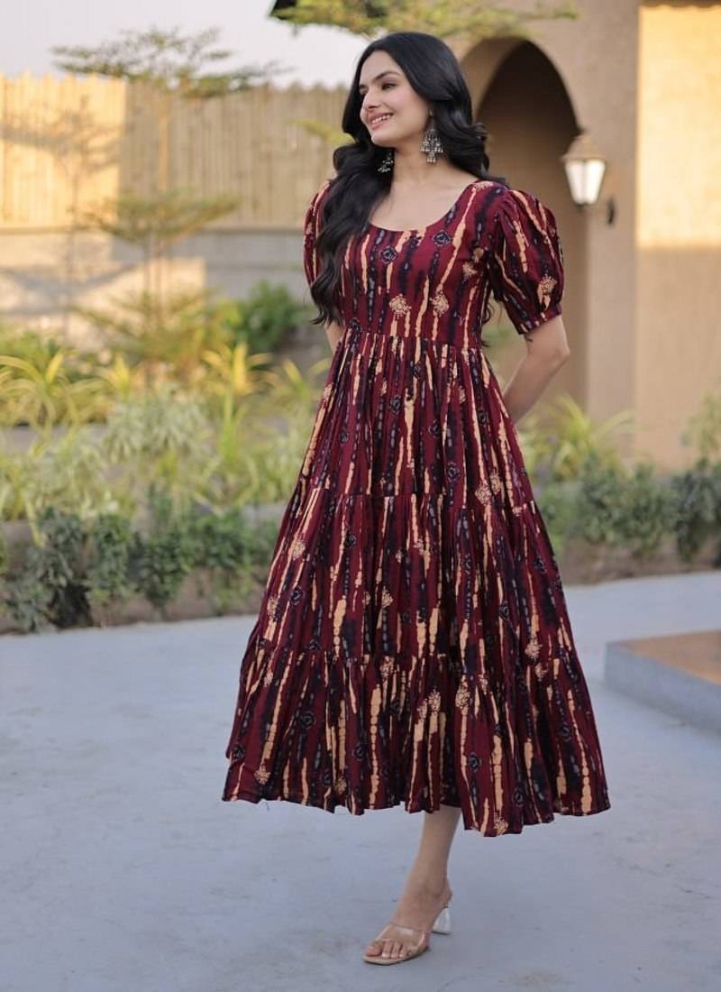 Womens new trendy summer war printed cotton gown set