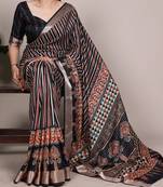 Black elegant tussar silk printed with viscose border saree