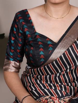 Black elegant tussar silk printed with viscose border saree 2