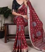 Maroon elegant tussar silk printed with viscose border saree