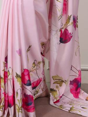 Pink glamlook satin silk printed saree 3